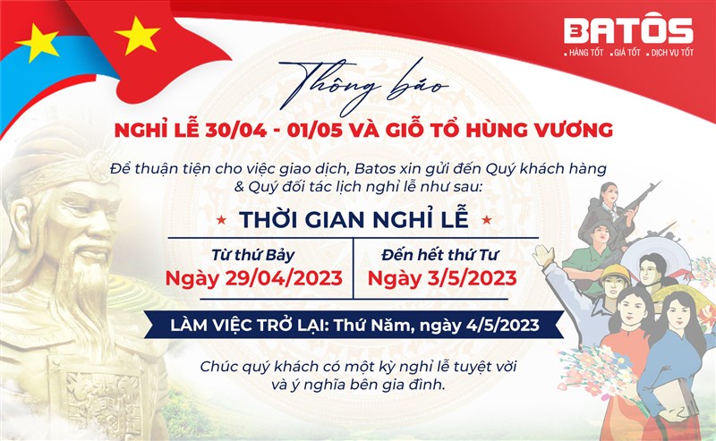 Thông báo nghỉ lễ 30/4/ - 1/5, Giỗ Tổ Hùng Vương 2023