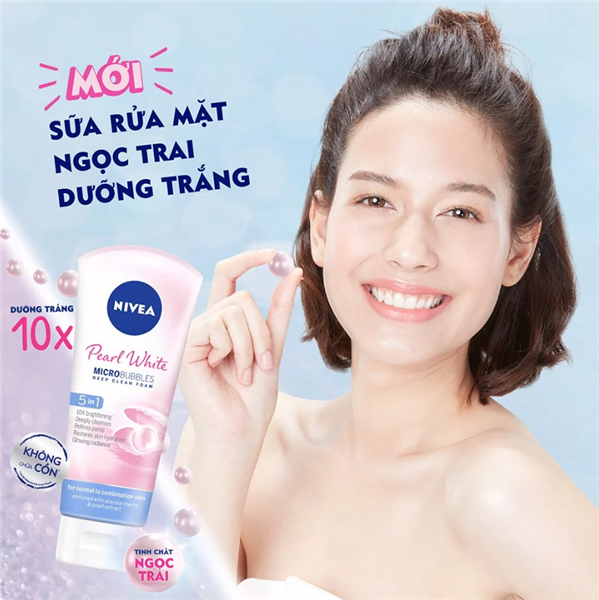 Da sáng, mờ thâm nhờ sữa rửa mặt ngọc trai Nivea Pearly Bright