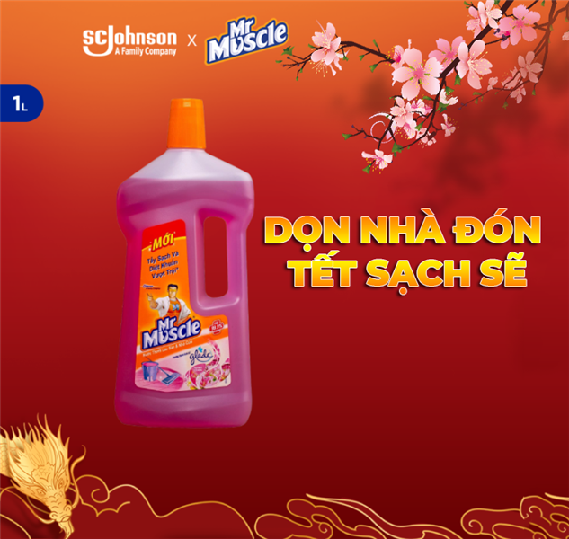 Dọn Nhà Đón Tết Sạch Sẽ, Thơm Mát với Nước Lau Nhà Hương Cỏ Hoa Mr Muscle