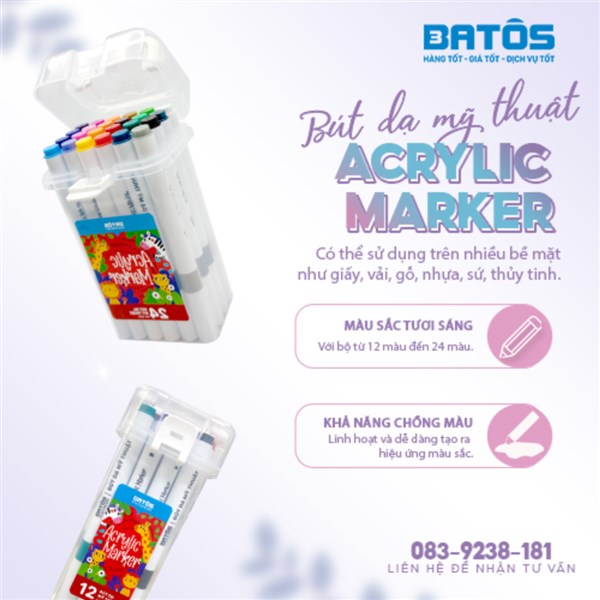 Khám phá sáng tạo vô tận với bút dạ mỹ thuật Batos Acrylic Marker