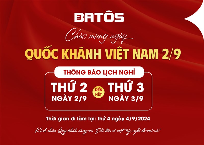 BATOS THÔNG BÁO LỊCH NGHỈ LỄ QUỐC KHÁNH 2/9 