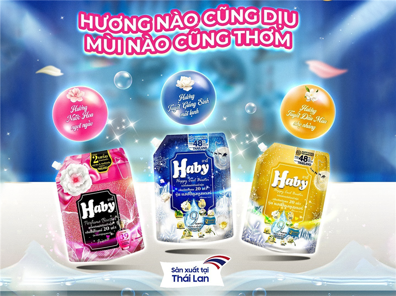 Mẹo giặt quần áo cho mùa mưa combo nước giặt, nước xả vải Haby
