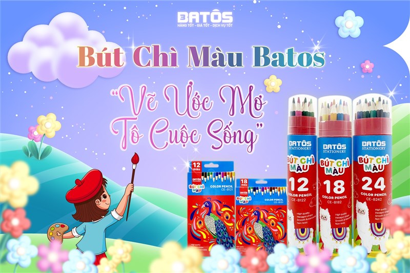 Bút chì màu Batos an toàn cho bé mầm non, tập tô tập vẽ