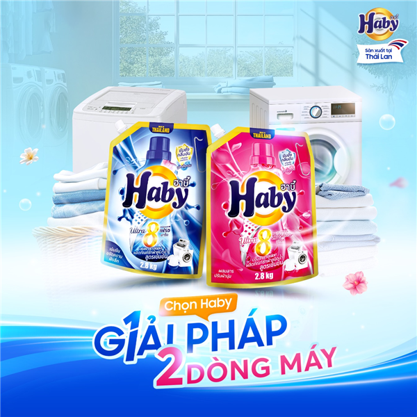 Nước giặt Haby cho máy giặt cửa ngang, ít bọt, giữ màu vải