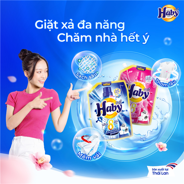 Nước xả Haby siêu mềm vải, bảo vệ sợi vải khỏi bị xơ cứng