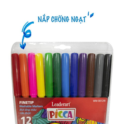 Bút màu nước Leaderart cho trẻ em với mực rửa trôi vượt trội 12 cái/ vỉ WM-0012W
