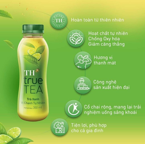 Thùng 24 chai nước trà xanh TH True Tea 350ml/ chai - Hàng chính hãng, date xa