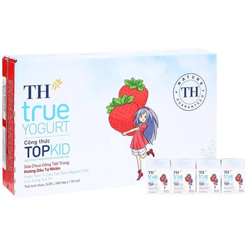 Thùng 48 hộp sữa chua uống tiệt trùng TH true YOGURT Công thức TOPKID 110ml - Hàng chính hãng, date xa