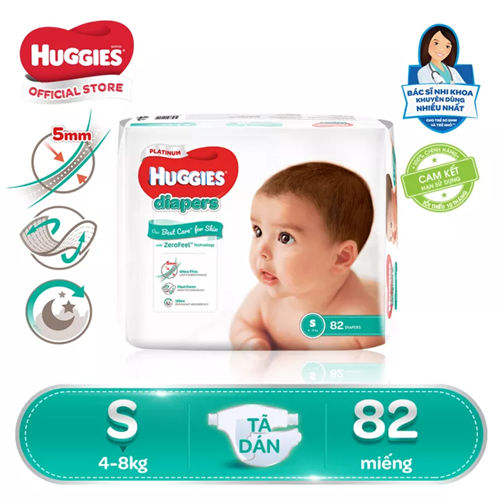 Tã dán cao cấp Huggies Platinum Nature Made S82 M64 L54 XL44 cho bé từ 4-17kg - Hàng chính hãng, date mới