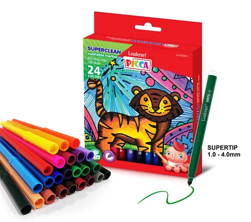 Hộp 24 màu bút lông màu rửa được Superclean Leaderart
