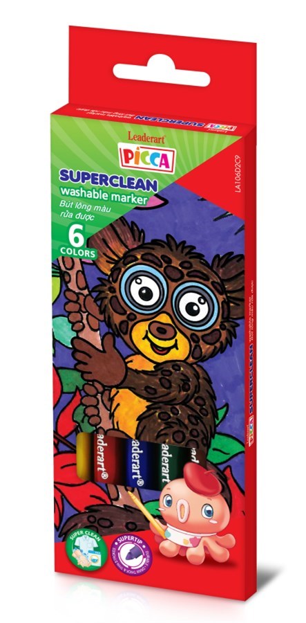 Hộp 6 màu bút lông màu rửa được Superclean Leaderart