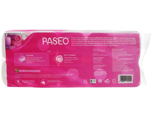 Giấy vệ sinh cao cấp Paseo Elegant dai, mềm mịn - 10 cuộn 3 lớp/dây (hồng)