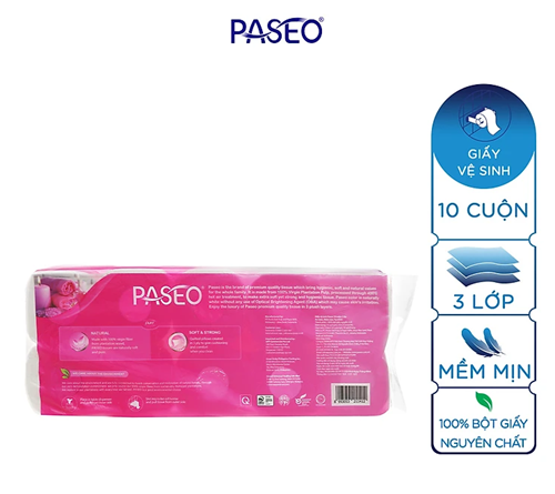 Giấy vệ sinh cao cấp Paseo Elegant dai, mềm mịn - 10 cuộn 3 lớp/dây (hồng)