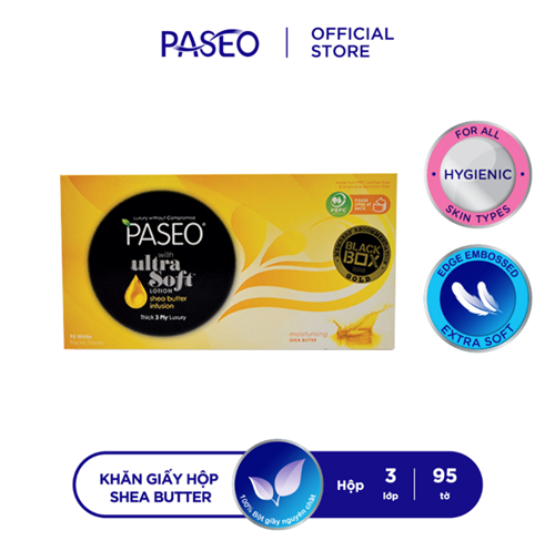 Khăn giấy Paseo Ultra Solf Shea Butter hộp 95 tờ 3 lớp