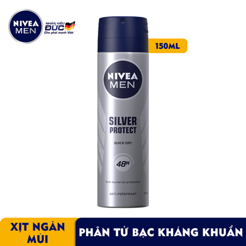 Xịt Ngăn Mùi NIVEA MEN Silver Protect Phân Tử Bạc Ngăn Khuẩn Gây Mùi Vượt Trội 150 ml - 82959