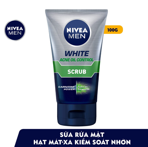 Sữa Rửa Mặt NIVEA MEN White Kiểm Soát Nhờn | Chứa Hạt Mát-xa 100 g - 84428