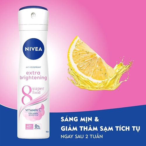 Xịt Ngăn Mùi NIVEA Sáng Mịn Tối Ưu, Giảm Thâm Sạm, Chiết xuất Vitamin C Tinh khiết 95% (150 ml) - 82967