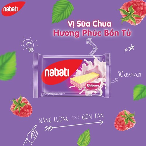 Bánh kem xốp hương sữa chua phúc bồn tử Nabati Richberry Raspberry Flavour Yoghurt Cream Wafer 50g