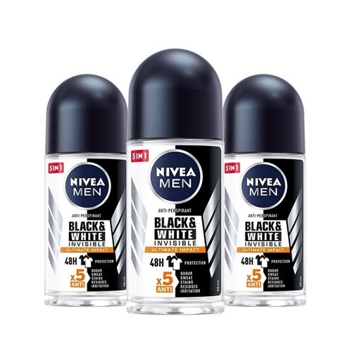 Lăn Ngăn Mùi NIVEA MEN Black & White Ngăn Vệt Ố Vàng Vượt Trội - Hương Mạnh Mẽ (50 ml) - 85392