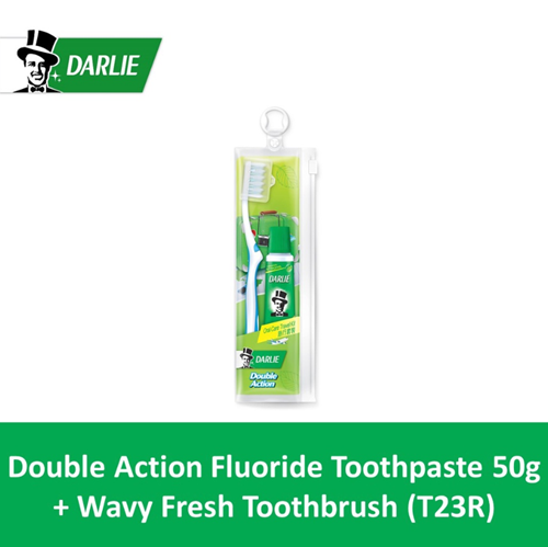 Kit du lịch Kem đánh răng Darlie Double Action Fresh Clean 50g và bàn chải đánh răng