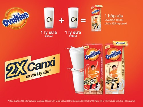 Lốc 4 hộp sữa lúa mạch vị socola Ovaltine bổ sung X2 canxi 180ml