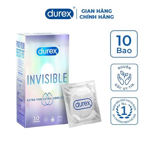 Bao cao su Durex Invisible Extra Thin Extra Lubricated 10 chiếc/ hộp