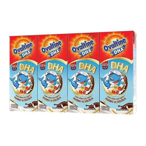 Lốc 4 hộp sữa lúa mạch vị socola Ovaltine bổ sung DHA 180ml