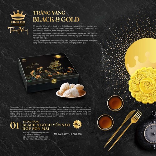 Bánh Trung Thu Kinh Đô Trăng Vàng Black Gold Yến Sào 6 bánh x 160g x Trà Ô Long