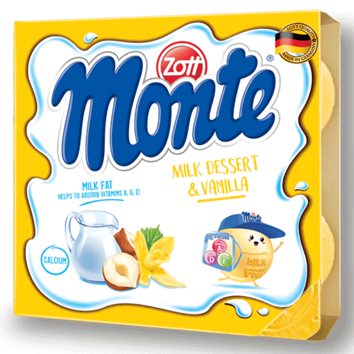 Váng sữa Zott Monte hương vani 55g x 4 hộp/ vỉ