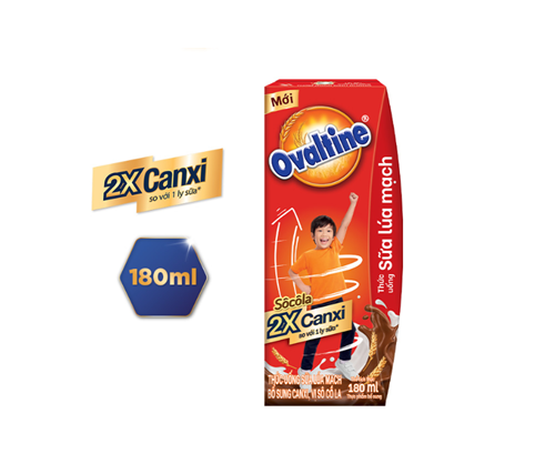 Thùng 48 hộp sữa lúa mạch vị socola Ovaltine bổ sung X2 canxi 180ml
