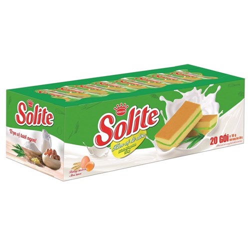 Bánh bông lan 3 tầng Solite kem vị lá dứa 340g/ hộp