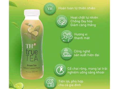 Thùng 24 chai nước trà xanh vị chanh TH True Tea 350ml/ chai