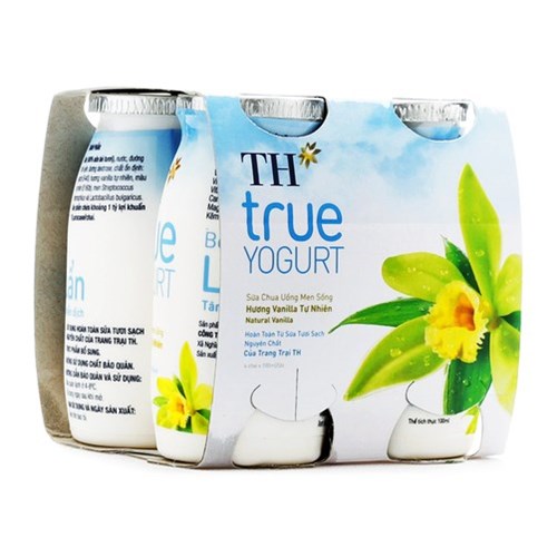 Thùng 48 chai sữa chua uống men sống hương Vanilla tự nhiên TH True Yogurt 100ml