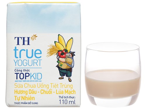 Thùng 48 hộp sữa chua uống tiệt trùng TH True YOGURT Công thức TOPKID 110ml hương dâu-chuối-lúa mạch