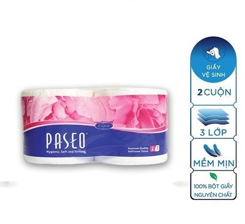 Giấy vệ sinh cao cấp Paseo Elegant dai, mềm mịn - 2 cuộn 3 lớp/lốc (hồng)