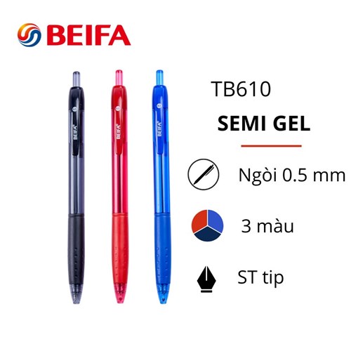 Hộp 12 chiếc bút semi gel Beifa TB610 - ngòi 0.5mm