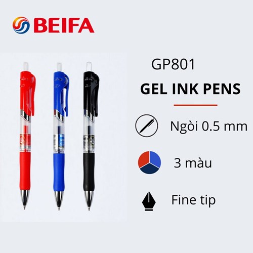 Hộp 12 chiếc bút gel Beifa GP801 - ngòi 0.38mm