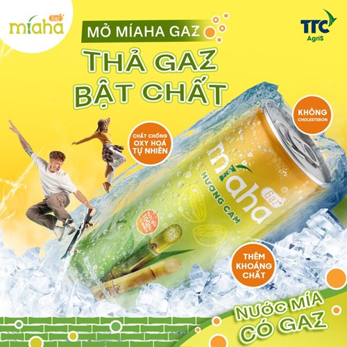 Thùng 24 lon nước mía có gaz Mia-Ha hương cam 240ml