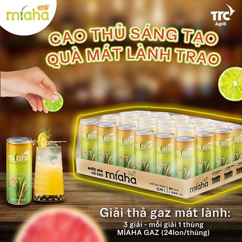 Thùng 24 lon nước mía có gaz Mia-Ha hương Citrus 240ml