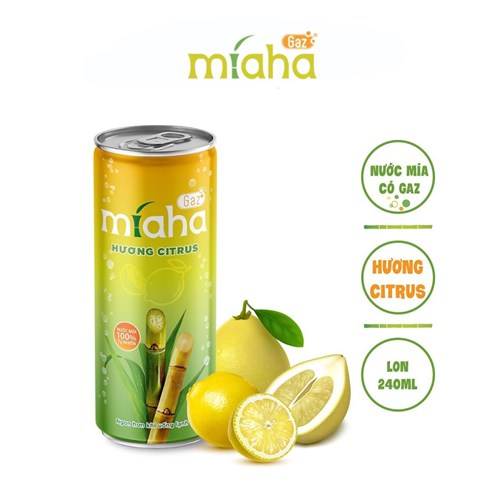 Thùng 24 lon nước mía có gaz Mia-Ha hương Citrus 240ml