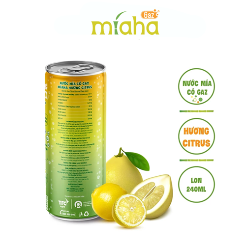 Thùng 24 lon nước mía có gaz Mia-Ha hương Citrus 240ml