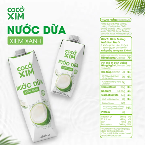 Thùng 12 hộp nước dừa Cocoxim xiêm xanh 330ml