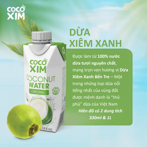 Thùng 12 hộp nước dừa Cocoxim xiêm xanh 330ml