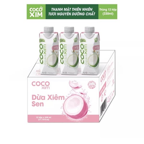 Thùng 12 hộp nước dừa Cocoxim xiêm sen 330ml