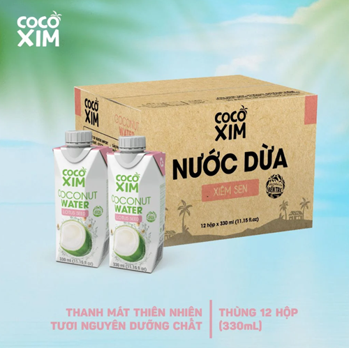 Thùng 12 hộp nước dừa Cocoxim xiêm sen 330ml