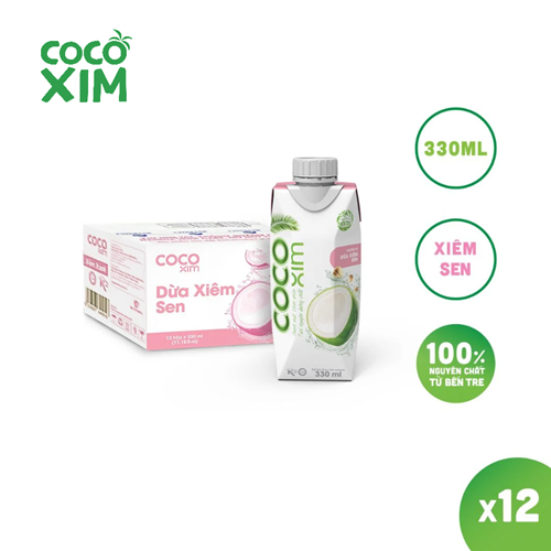 Thùng 12 hộp nước dừa Cocoxim xiêm sen 330ml