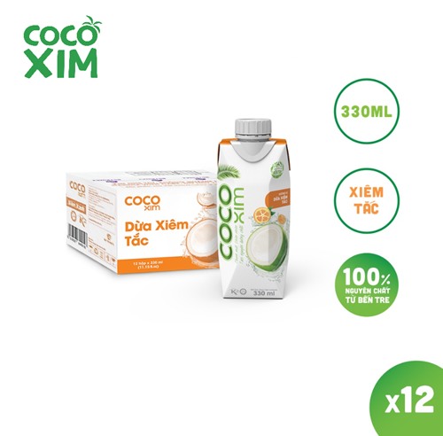 Thùng 12 hộp nước dừa Cocoxim xiêm tắc 330ml