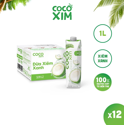 Thùng 12 hộp nước dừa Cocoxim xiêm xanh 1 Lít