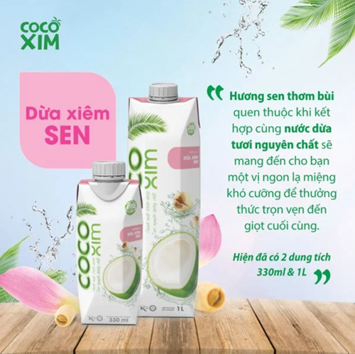 Thùng 12 hộp nước dừa Cocoxim xiêm sen 1 Lít