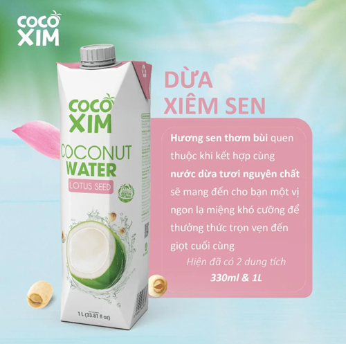 Thùng 12 hộp nước dừa Cocoxim xiêm sen 1 Lít